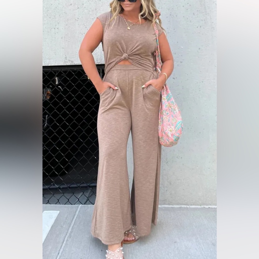 Boutique Open Front Wide Leg Jumpsuit Red Brown Medium - Picture 5 of 14